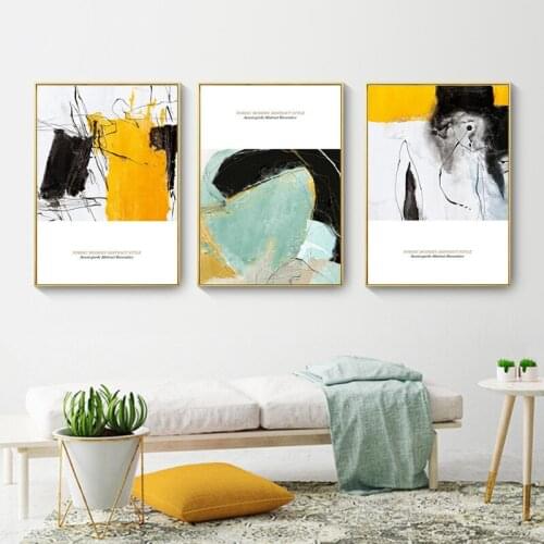 HAOCHU Minimalist Modern Nordic Decorative Painting Black White Yellow Abstract Geometric Living Room Creative Wall Art Poster