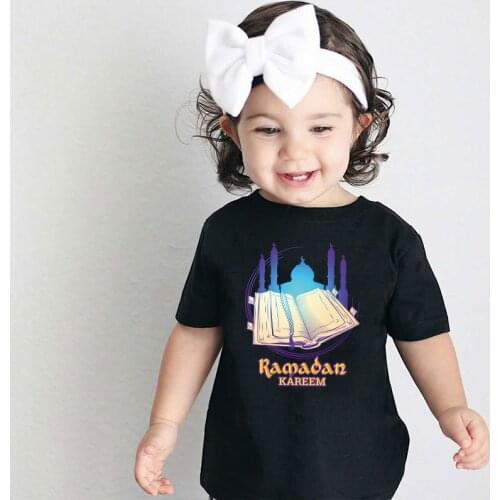 Muslim Ramadan Children T-shirt 2021 New Summer Print Girls Top Clothes Kids Tees Shirts for 1 2 3 4 5 6 7 8 Year Boys