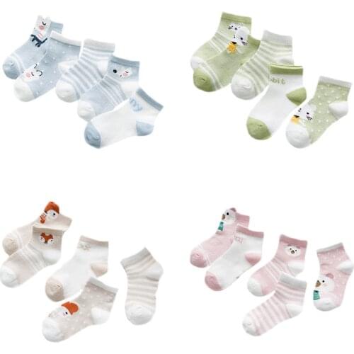 5Pairs/lot Girls Baby Socks Newborn Cotton Boys Striped Cartoon Infant Socks For Girls Summer Style Mesh Baby Socks Set