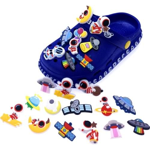 Wholesale Mix 50PCS Satellite Detection UFO Astronaut Shoes Decoration PVC Soft Shoes Charms Accessories For Croc Jibz Boys Gift