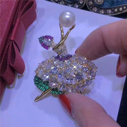 Wholesale Alluring New Style Austria Zircon Inlay angel 7-8MM FW white Pearl Brooch Scarf Clips Breastpin 006