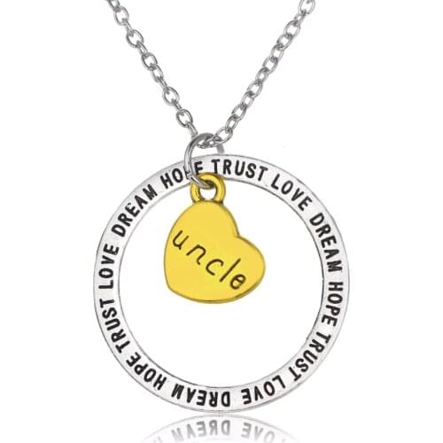 Charm Uncle Love Heart Pendant Necklace Hope Dream Trust Circle Chain Necklaces Family Men Jewelry Birthday Festival Xmas Gifts