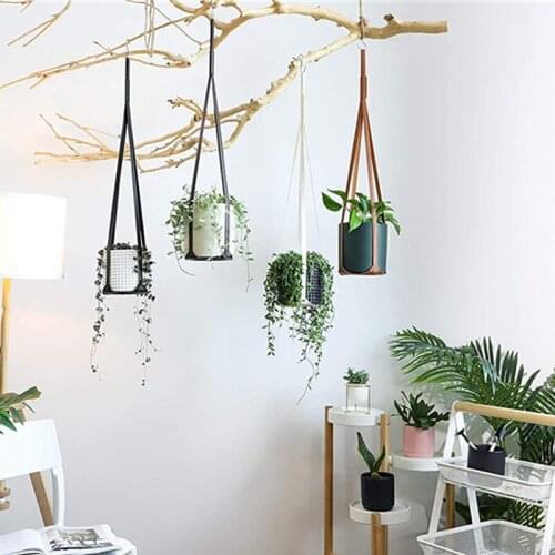 Simple Leather Hanging Flower Pot Indoor And Outdoor Plant Hanging Basket Tray Succulent Green Plant Hanging Pot Pot Stand
