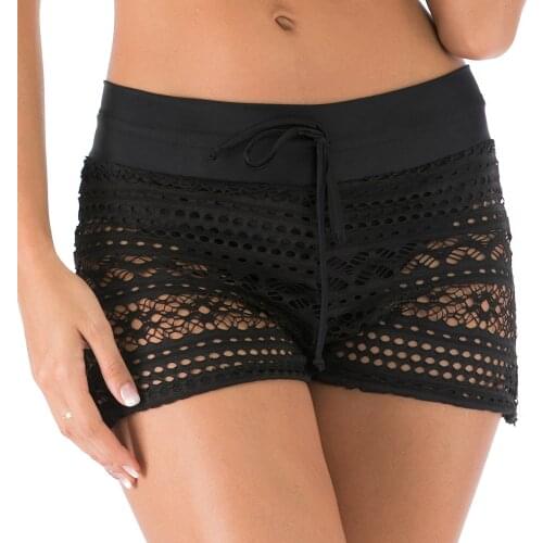 SAILBEE Sexy Black Trunks Mesh Womens Swimming Plus Size Lace Swimsuit Bottom Fat Swim Shorts Boxer Briefs New Panties