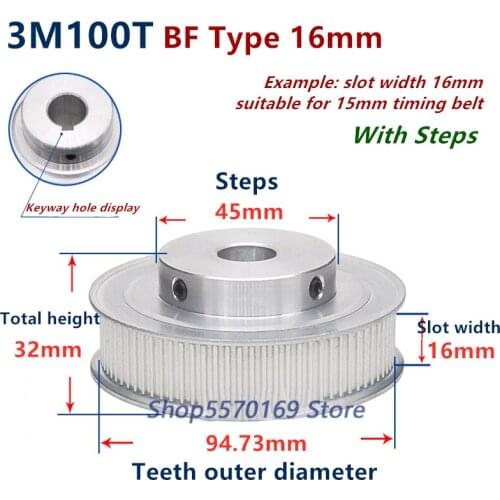 100Teeth HTD 3M Synchronous Pulley 3m timing pulley Width 16mm 100T 3M timing belt HTD3M Pulley gear bore 6mm-25mm