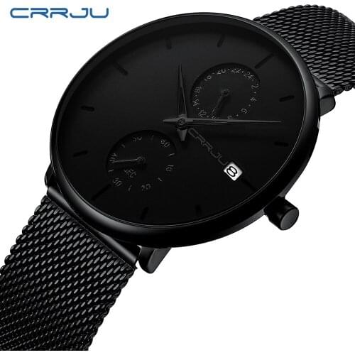 Top Luxury Brand CRRJU Fashion Simple Stainless Steel Mesh Quartz Watch Stylish Waterproof 24 Hour Display Male Clock