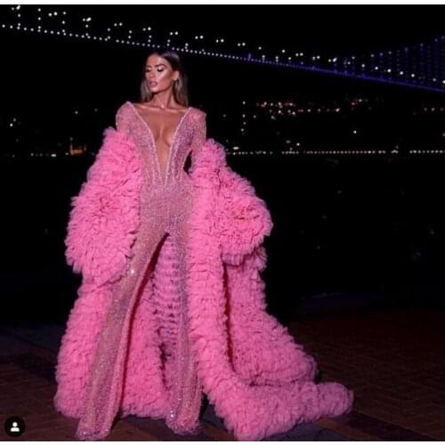 Gorgeous Long Evening Gowns ONLY COAT ! abiye abendkleider robe de soiree Vestidos De Festa Fashion Coat Tiered Puffy Customized