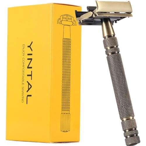 YINTAL 100% Brass 11.3 CM Nostalgic Long Handle Butterfly Open Double Edge Safety Razor Mens Manual Shaving Razors