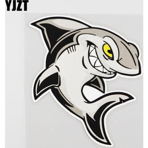 YJZT 12.3CMX14.1CM Grey Smiling Shark Car Sticker Cute Look Pvc Decal 6A-0073