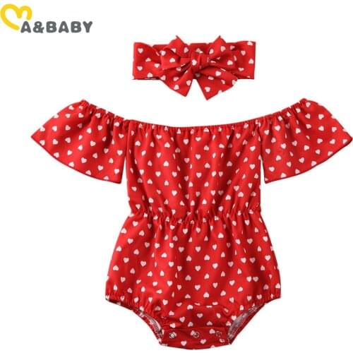 Ma&Baby 0-24MSummer Newborn Baby Girls Romper Valentines Day Clothes Ruffles Off Shoulder Jumpsuit Headband Costumes