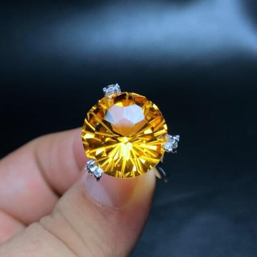 Uloveido Natural Citrine Ring for Women, 925 Sterling Silver Wedding Jewelry, Gemstone Ring with Velvet Box Certificate FJ301