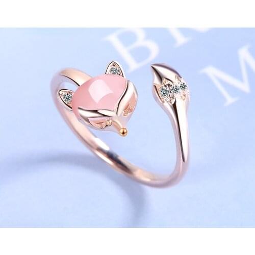 925 Sterling Silver New Woman Fashion Jewelry High Quality Crystal Zircon Agate Fox Ring Size Open Adjustable Ring Wholesale