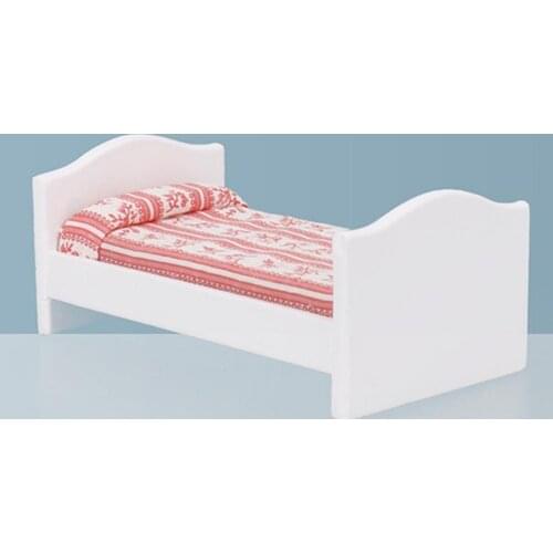 1/12 Mini Doll House Red Striped Children Small Bed Model Toy Furniture Decor