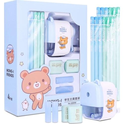 1 Set Student Stationery Kit Portable Manual Pencil Sharpeners Eraser Pen Holder Pencils School Office Stationery Supplies