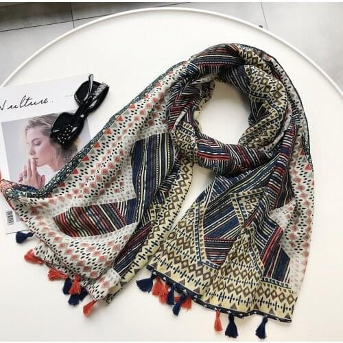 2018 Fashion Geometry Print Tassel Scarves And Shawl Women Geometric Stripe Print Wrap Hijab Muffler Free Shipping