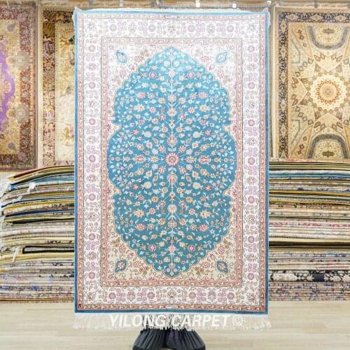 Yilong 2.5'x4' Blue Traditional Turkish Hand Woven Silk Rugs (HF190B)