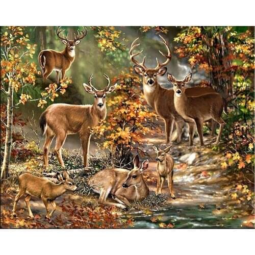 DIY 5D Diamond Painting Deer Cross Stitch Full Round Drill Animal Diamond Embroidery Mosaic Rhinestones Art Wall Home Decor Gift