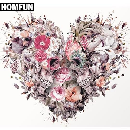 HOMFUN Full Square/Round Drill 5D DIY Diamond Painting "Skull Flowers Love" 3D Embroidery Cross Stitch 5D Decor Gift A00911