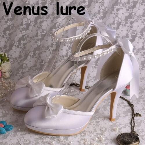 White High Heels Platform Ankle Strap Sandals Closed Toe Wedding Shoes for Bride