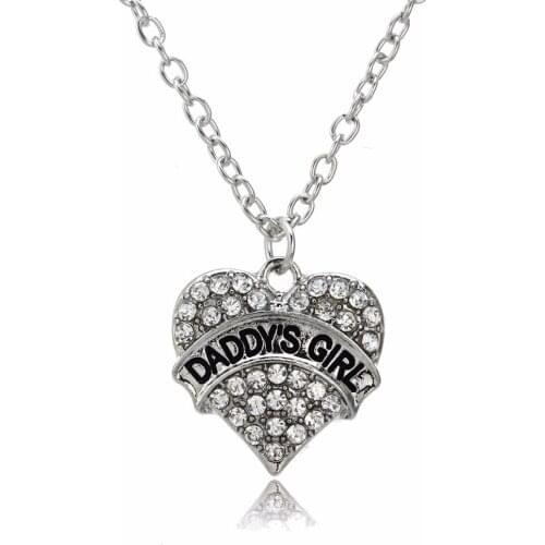 Bespmosp 24PCS/Lot Wholesale Fashion Daddys Girl Clear Crystal Rhinestone Heart Charm Pendant Necklace Fathers Day Men Jewelry