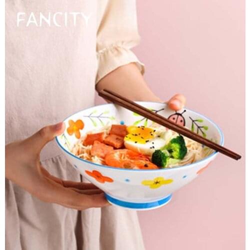 FANCITY Japanese style ramen bowl creative personality household large ceramic large bowl soup bowl noodle bowl trumpet bowl