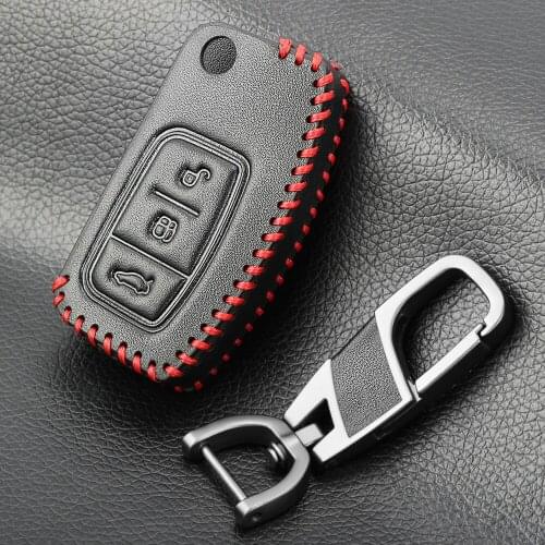 Genuine Leather Key Remote Cover Case Protect For Ford Fiesta Focus 2 Ecosport Kuga Escape 3 Buttons Car Flip Key Accessaries