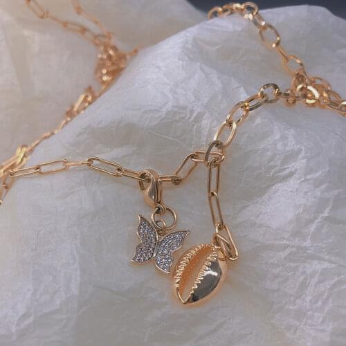 Aesthetic Butterfly Necklaces For Women Stainless Steel Baroque Adjustable Cute Shell Charm Choker Luxury Wedding Jewelry Gift