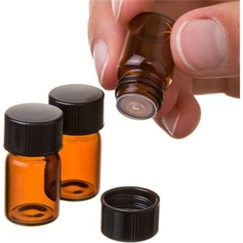 10pcs 1/2/3 ML PVC Amber Essential Oil Bottle Thin Glass Small Brown Perfume Oil Vials Sample Test Bottle With Orifice Reducer