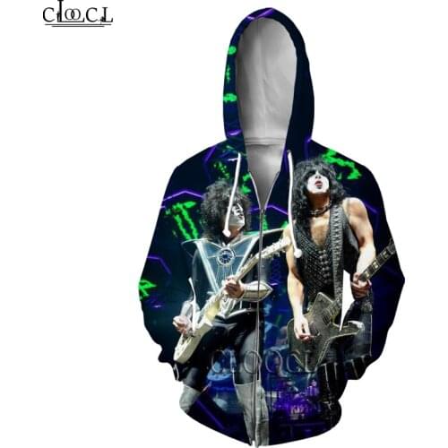 HX Newest Rock Singer KISS Band 3D Print Hoodies Pullover Men Women Fashion Casual Harajuku Zipper Hoodie Tops Drop Shipping