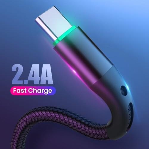 2.4A Type C Cable For Huawei P30 Pro Fast Charge Phone Charging Wire USB C Cable For Samsung S20 Type C luminescence Data Line