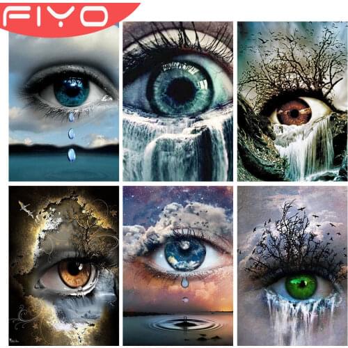 FIYO Diamond Art Painting Eye Scenery Home Decor Mosaic Embroidery Waterfall Landscape Cross Stitch Wall Stickers