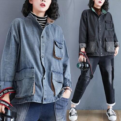 Plus Size Denim Short Jacket Womens Spring Autumn New Korean Oversize Loose Casual Pocket Jeans Coat Female Outerwear