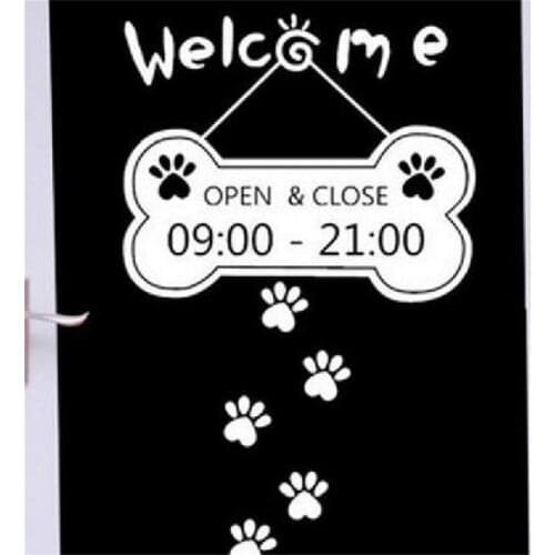 Pet Store Business Hours Sticker Welcome Pet Shop Advertising Icon Window Door Wall Decoration Sticker