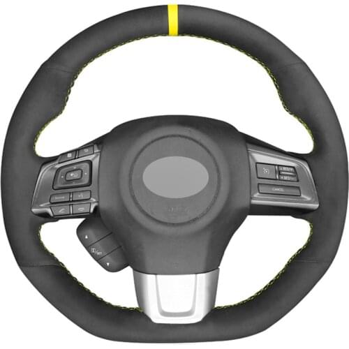 Hand-stitched Black Suede Yellow Marker Car Steering Wheel Cover for Subaru WRX (STI) 2015-2019 Levorg 2015-2019