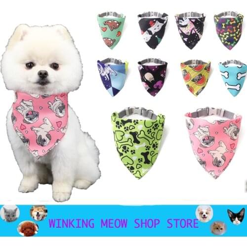 Cute Adjustable Small Dog Collars Puppy Pet Slobber Towel Outdoor Cat Collar Print Scarf Design Dog Collar Neckerchief