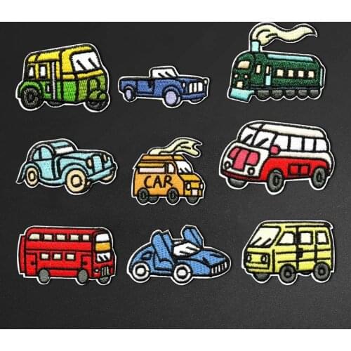 Cartoon car bus train Patches Sewing Embroidered Applique Sewing Iron On Badge children Clothes Garment Apparel Accessories