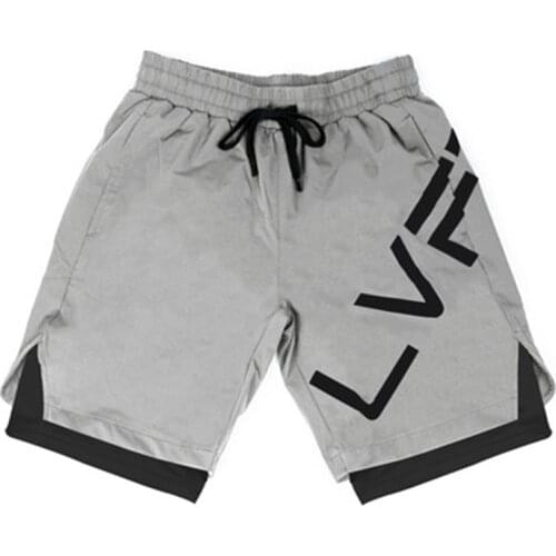 Mens fitness quick-drying double-layer printed shorts running jogging sports five-point pants male professional fitness trainin