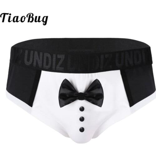 Men Soft Underwear White/Black Color Splice Cute Bow Tie Tuxedo Briefs Breathable Stretchy Male Sexy Underpants