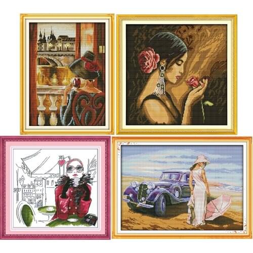 Elegant beauty series handmade cross stitch kits 11CT 14CT printed pattern crafts DMC on fabric sewing needlework embroidery set