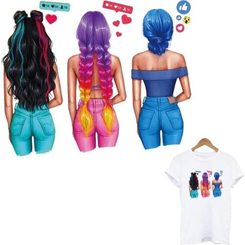 Fashion Girl Iron On Patches For Clothes DIY A-Level Washable Heat Transfer Sticker Beauty Girl Pacth Applique Decoration