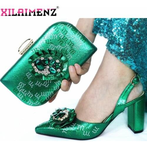 Latest Green Color Wedding Clutch Bag Match Italian Women Shoes and Bag Matching Set Nigerian Shoes and Bag Match for Party