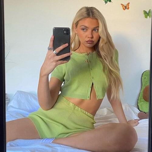 Womens 2021 summer new home furnishings, sports, leisure and slim fit short cardigan, two piece suit