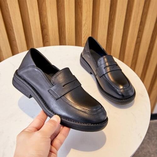 Spring New First Layer Cowhide Single Shoes Small Leather Shoes Female British Style Retro Wild Casual Loafers Womens Shoes