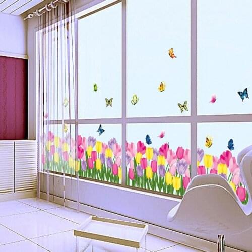 Very nice butterfly tulip Skirting wall decoration stickers for Living room kitchen Glass window Baseboard wall stickers