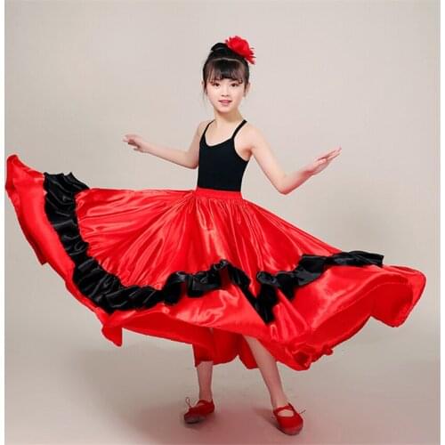 New Princess Girls Big Swing Skirt Spanish Flamenco Dance Costumes Skirt Gypst Ballroom Belly Dance Dress Carnival Party Dresses