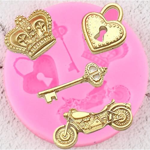 Key Heart Lock Silicone Molds DIY Motorcycle Crown Candy Chocolate Mold DIY Party Cupcake Topper Fondant Cake Decorating Tools