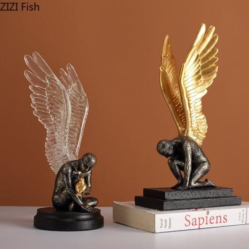 Modern Abstract Angel Sculpture Crafts Ornaments Resin Figures with Wings Figurines Birthday Gifts Office Living Room Decoration