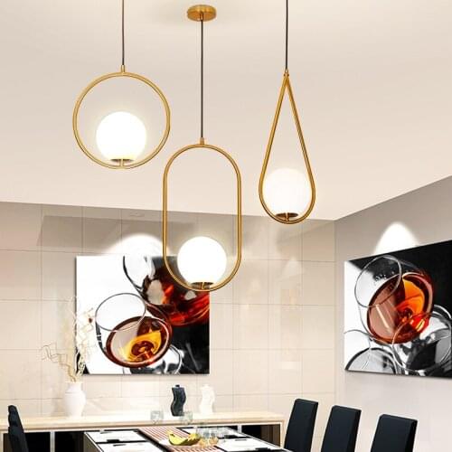 Modern LED Round Glass Ball Pendant Lights Iron E14 Pendant Lamps Hanging Light Fixture for Living Bedroom Dining Room ZM1021