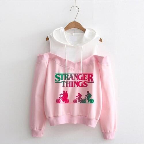 Stranger Things Off Shoulder Hoodies Fashion Harajuku Women Hoodie Ullzang Pullovers Korean Popular Rainbow Letter Sweatshirts