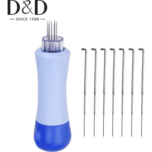 Knitting Needle Felting Handle Clover with Seven Needles Wool Tool Stitch Needle DIY Applique Craft Sewing Accessories